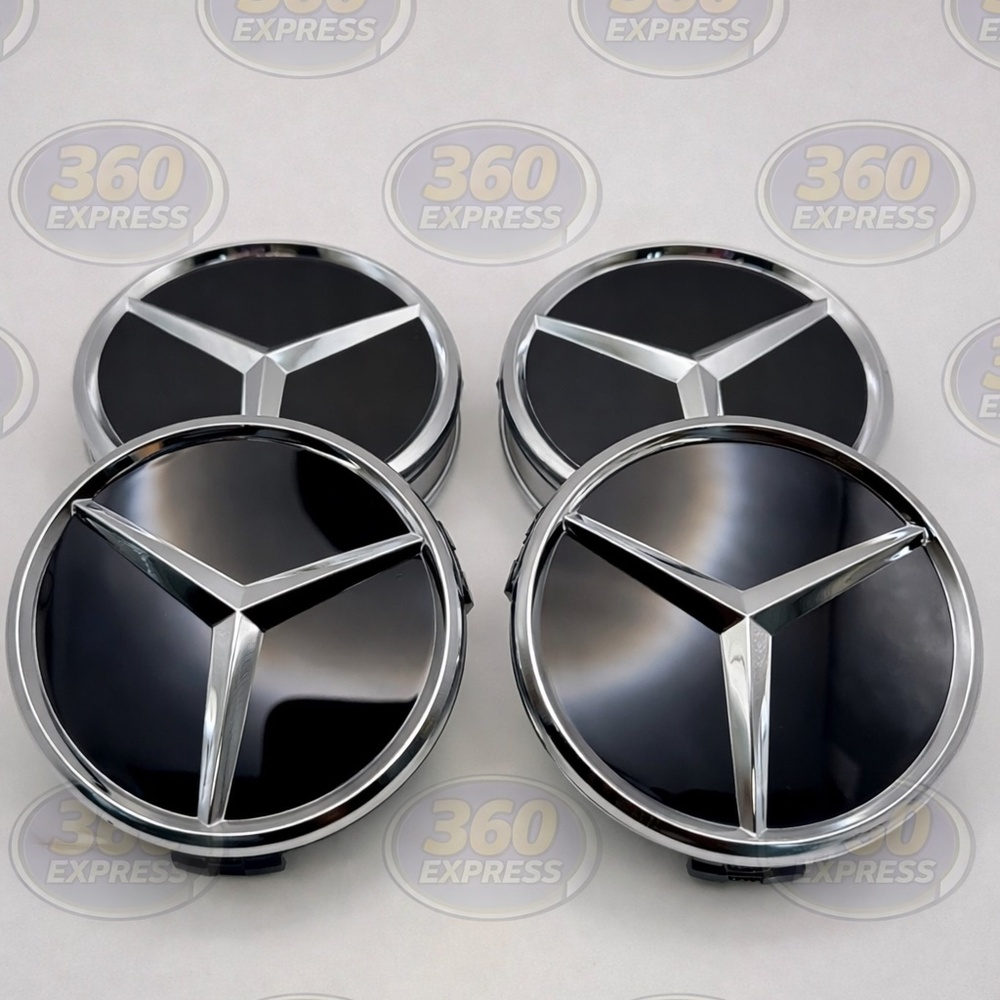 Set of 4 Mercedes Benz Center Hub Caps Gloss Black 75mm Fits Most Models